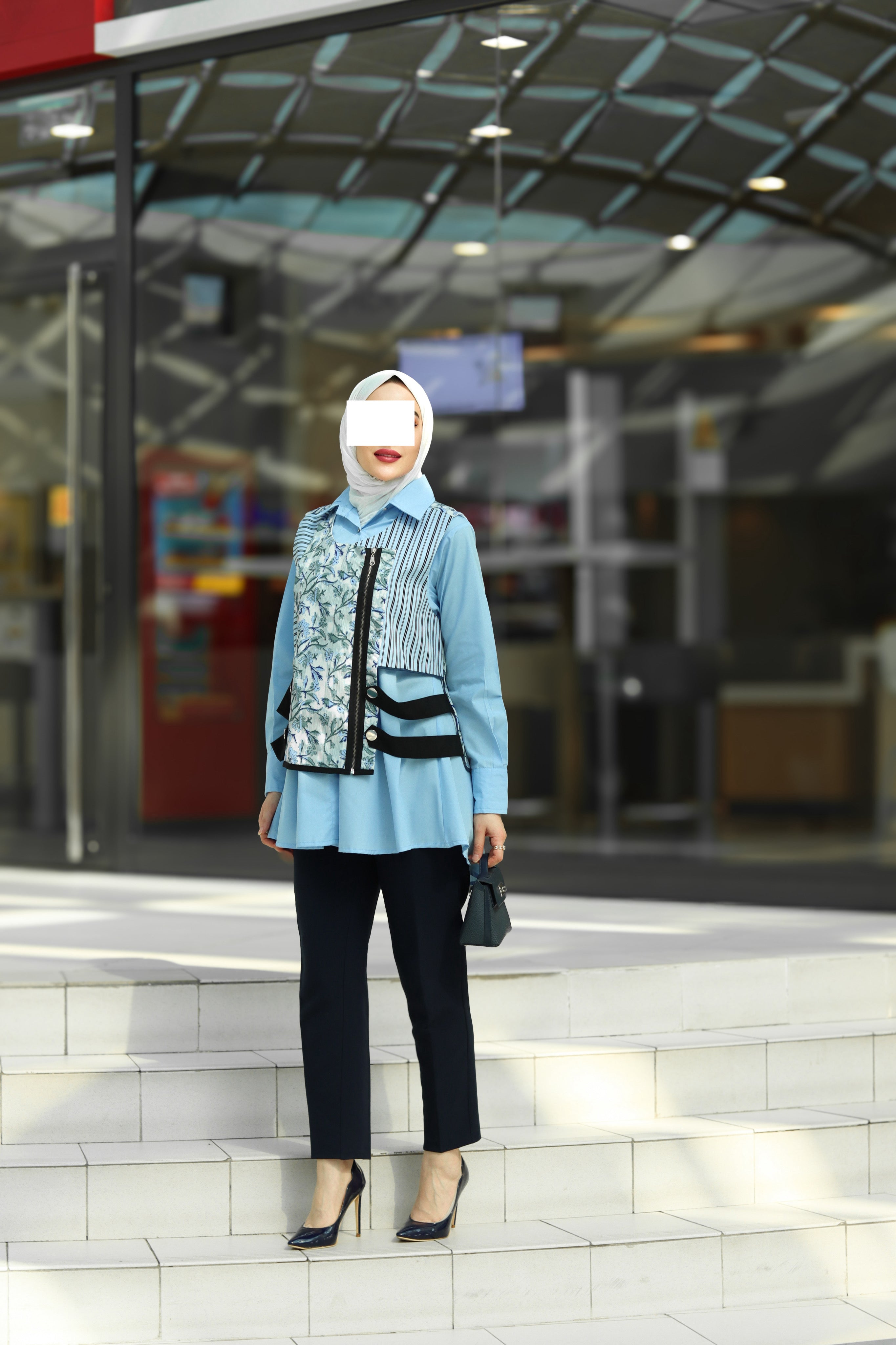 Sky Blue Poplin Vest Shirt