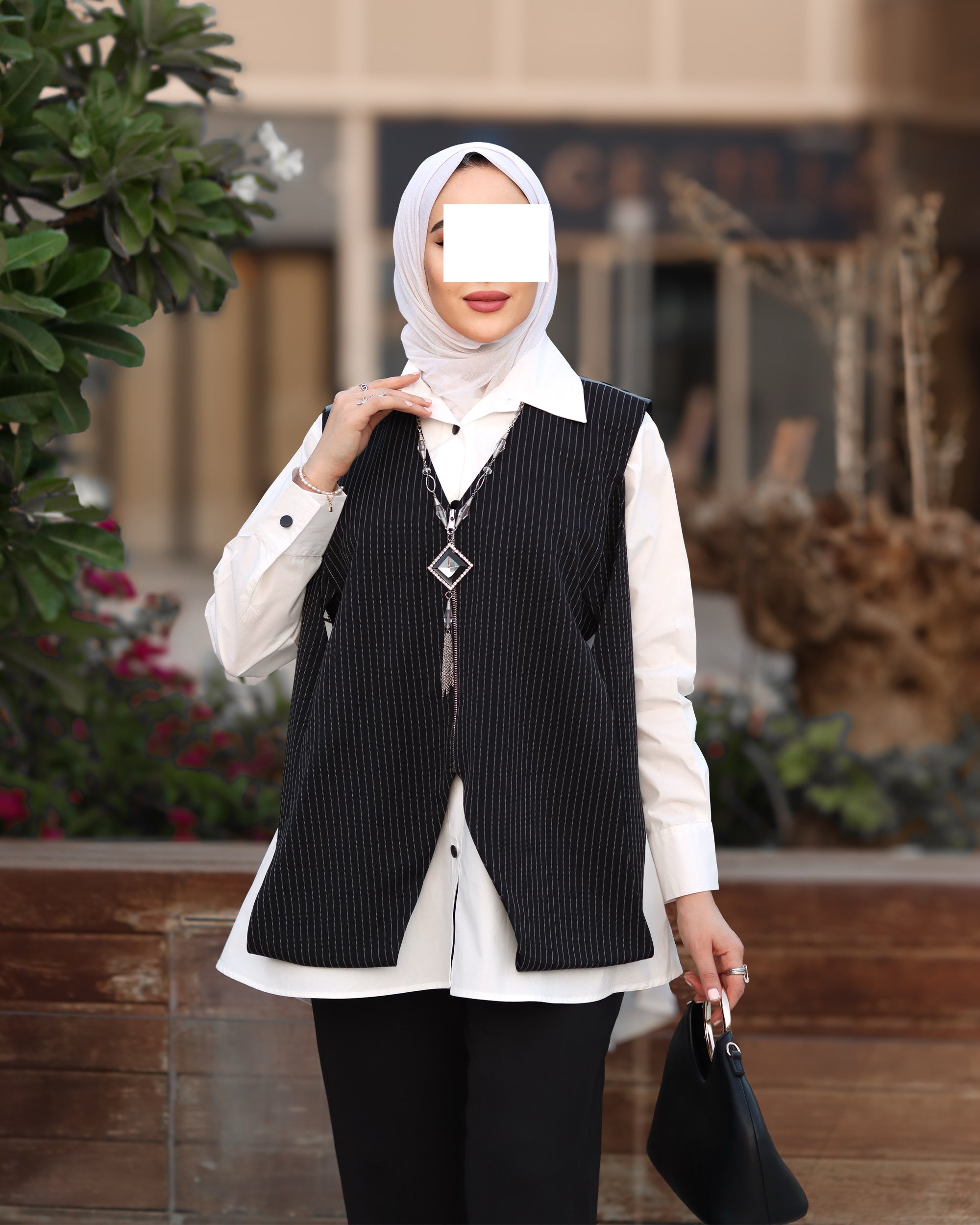 مجموعة سترة من البوبلين والشاموا بتصميم مخطط