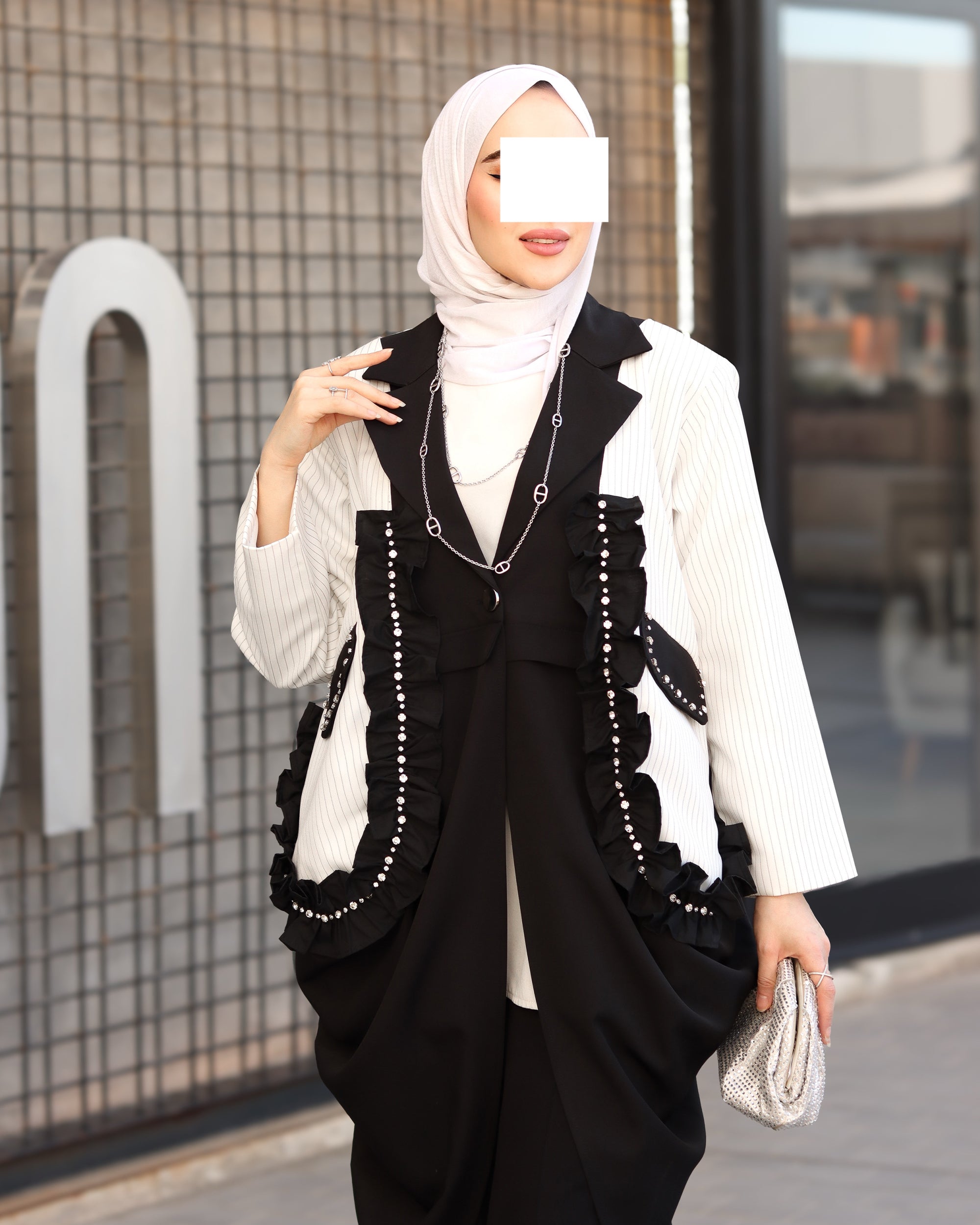 قميص بوبلين بتموجات بلون منتصف الليل