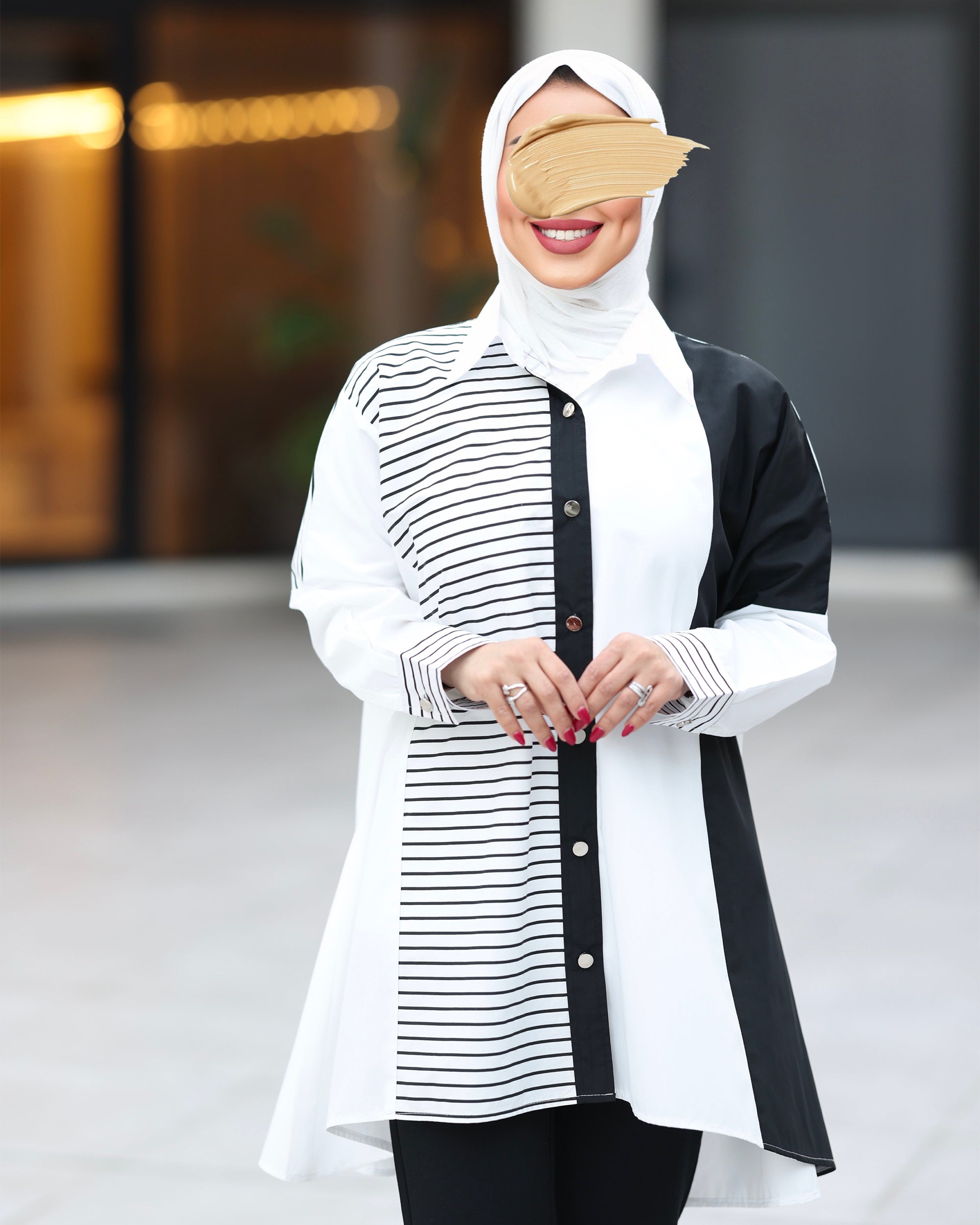قميص البوبلين المخطط بالأبيض والأسود