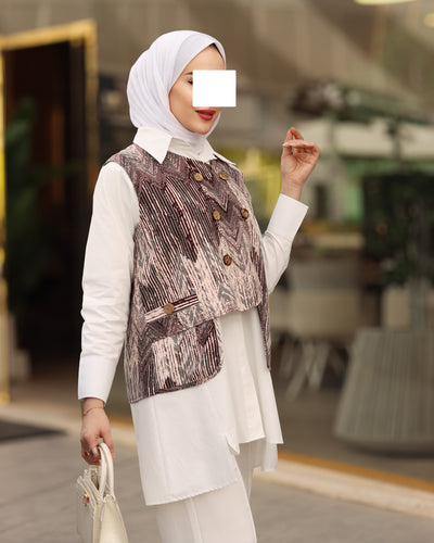 قميص و سترة البوبلين بتصميم متناسق بنقوش بارزة