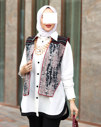 قميص و سترة بوبلين بحواف قرمزية