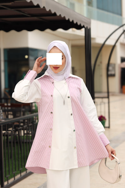 قميص بوبلين بتناغم الوردي