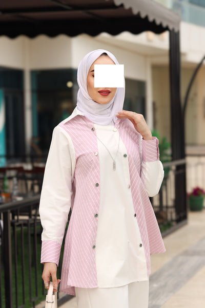 قميص بوبلين بتناغم الوردي