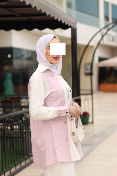 قميص بوبلين بتناغم الوردي