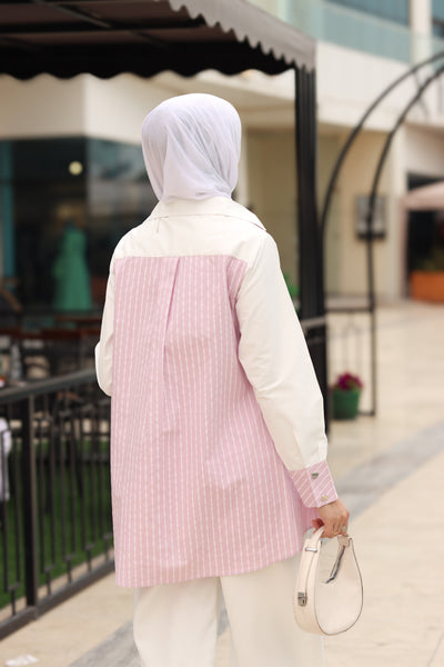 قميص بوبلين بتناغم الوردي