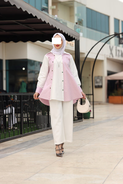 قميص بوبلين بتناغم الوردي