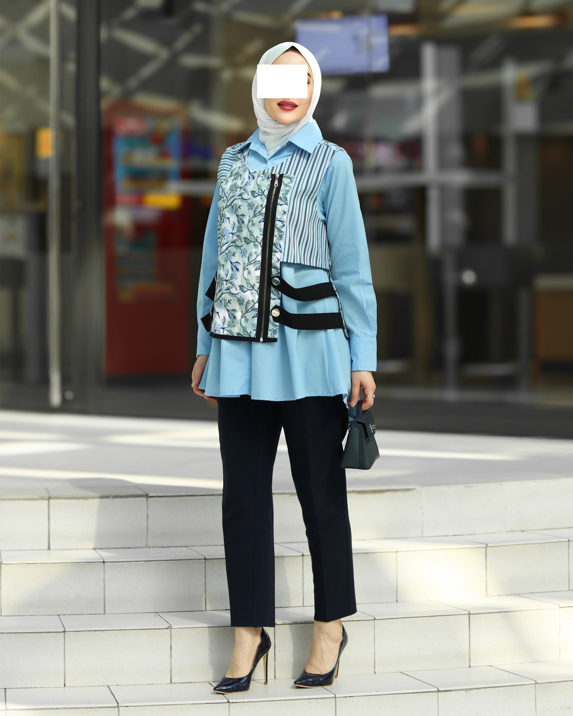 Sky Blue Poplin Vest Shirt