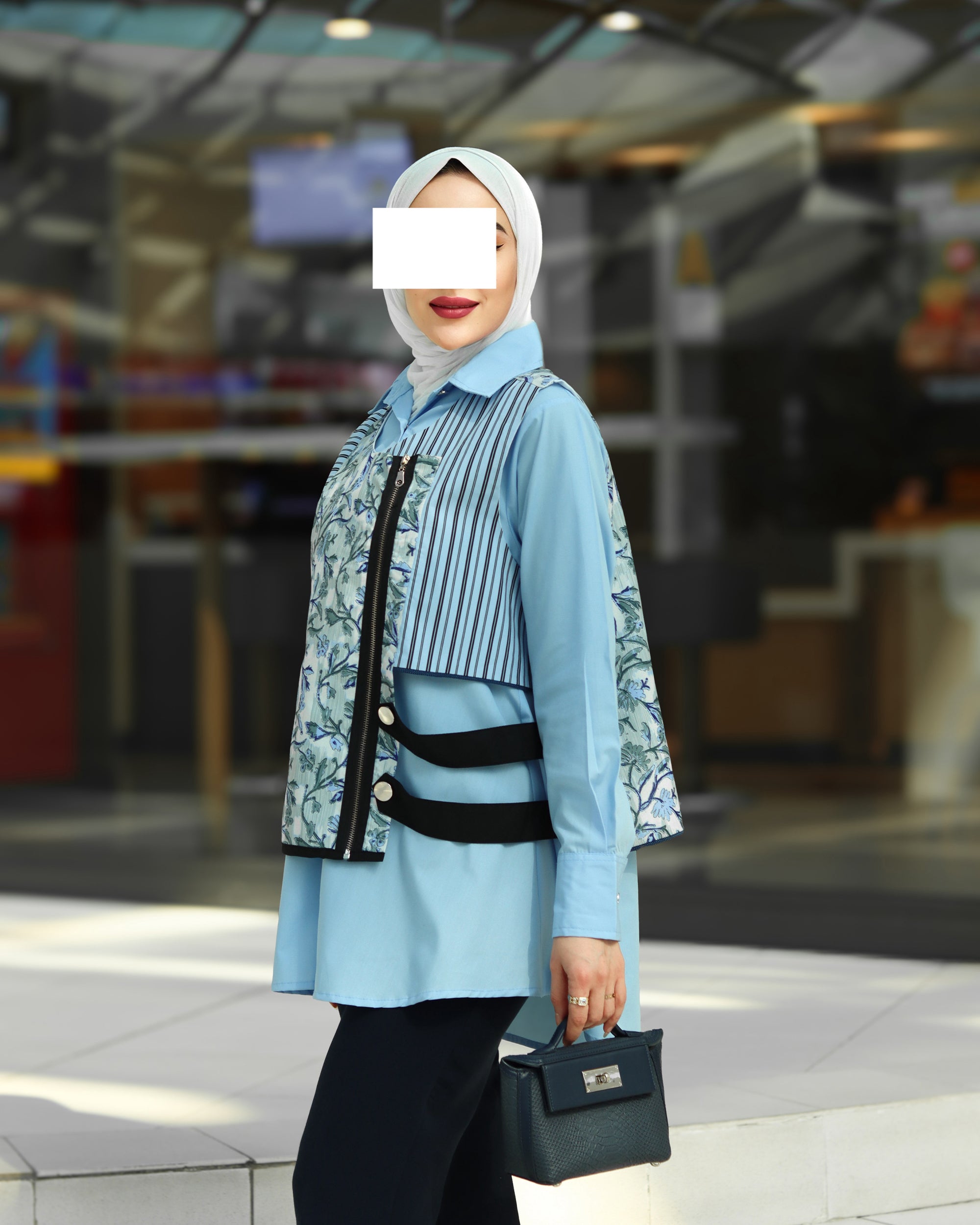 Sky Blue Poplin Vest Shirt