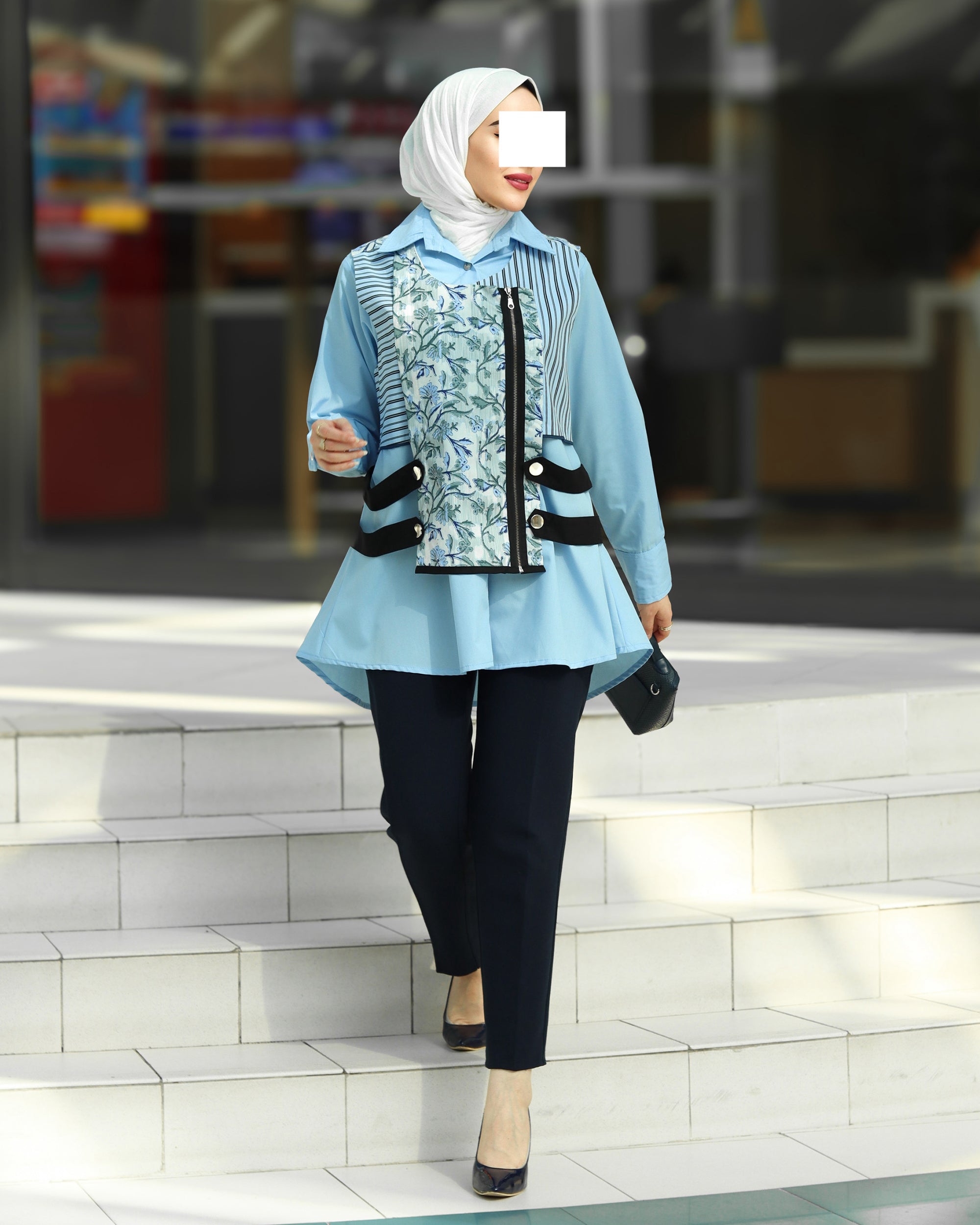 Sky Blue Poplin Vest Shirt