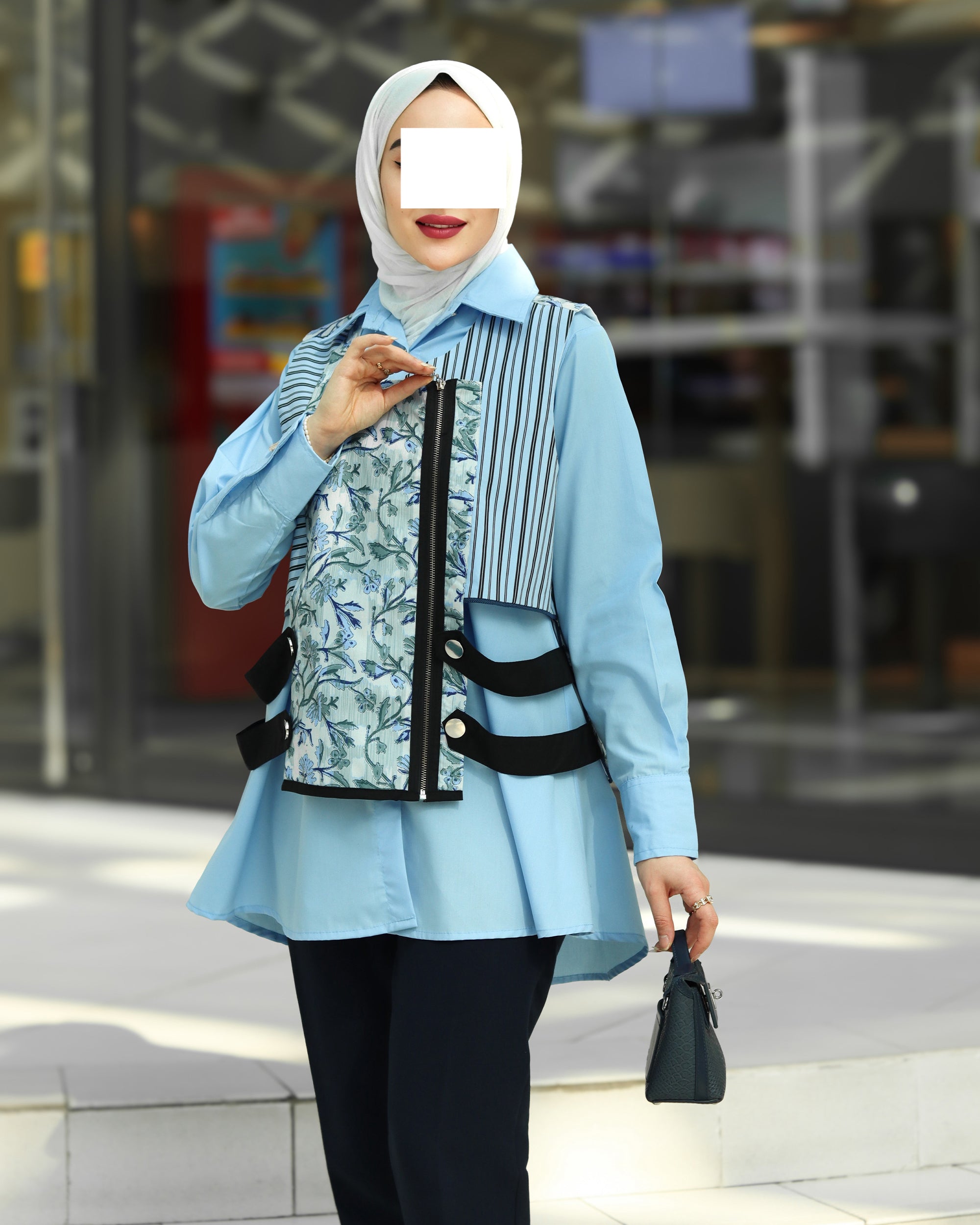 Sky Blue Poplin Vest Shirt