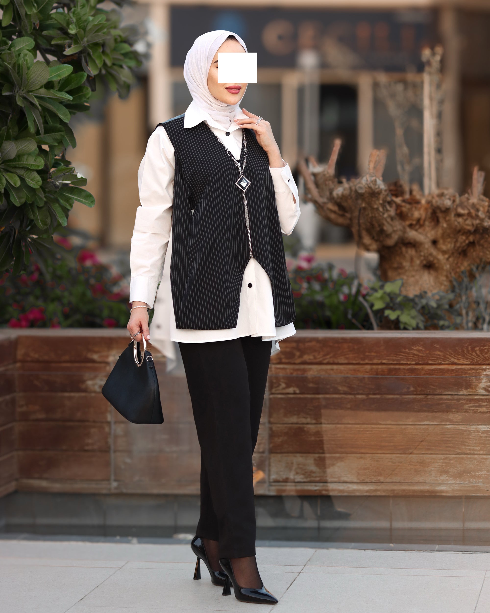 مجموعة سترة من البوبلين والشاموا بتصميم مخطط