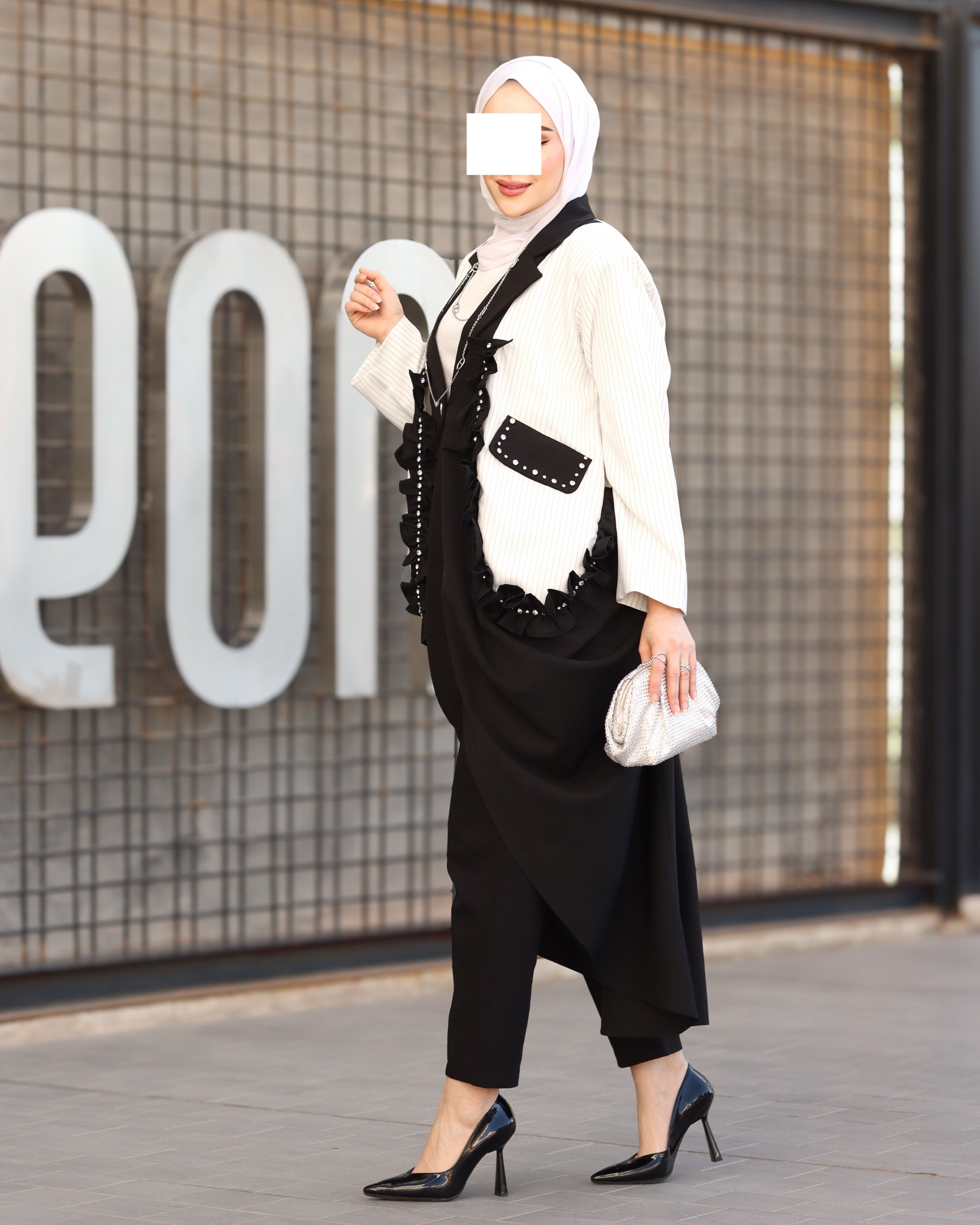 قميص بوبلين بتموجات بلون منتصف الليل