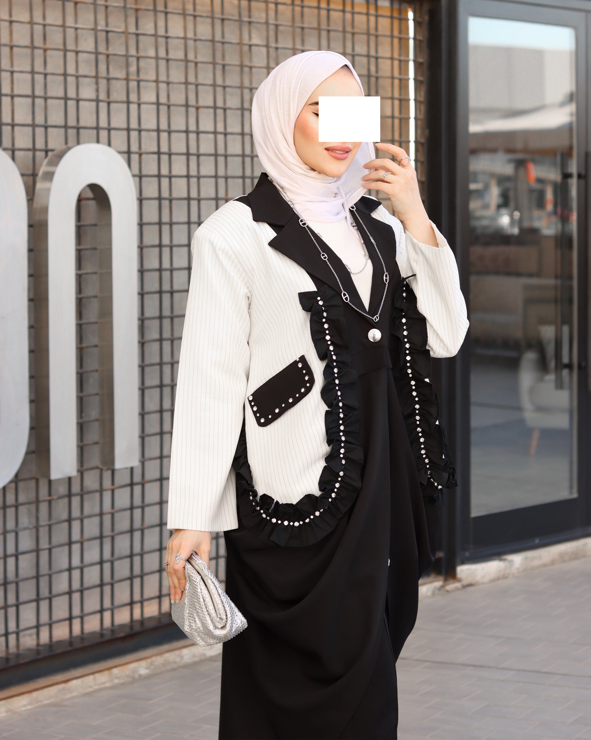 قميص بوبلين بتموجات بلون منتصف الليل