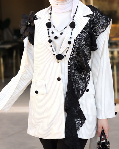 قميص بوبلين دانتيل أسود