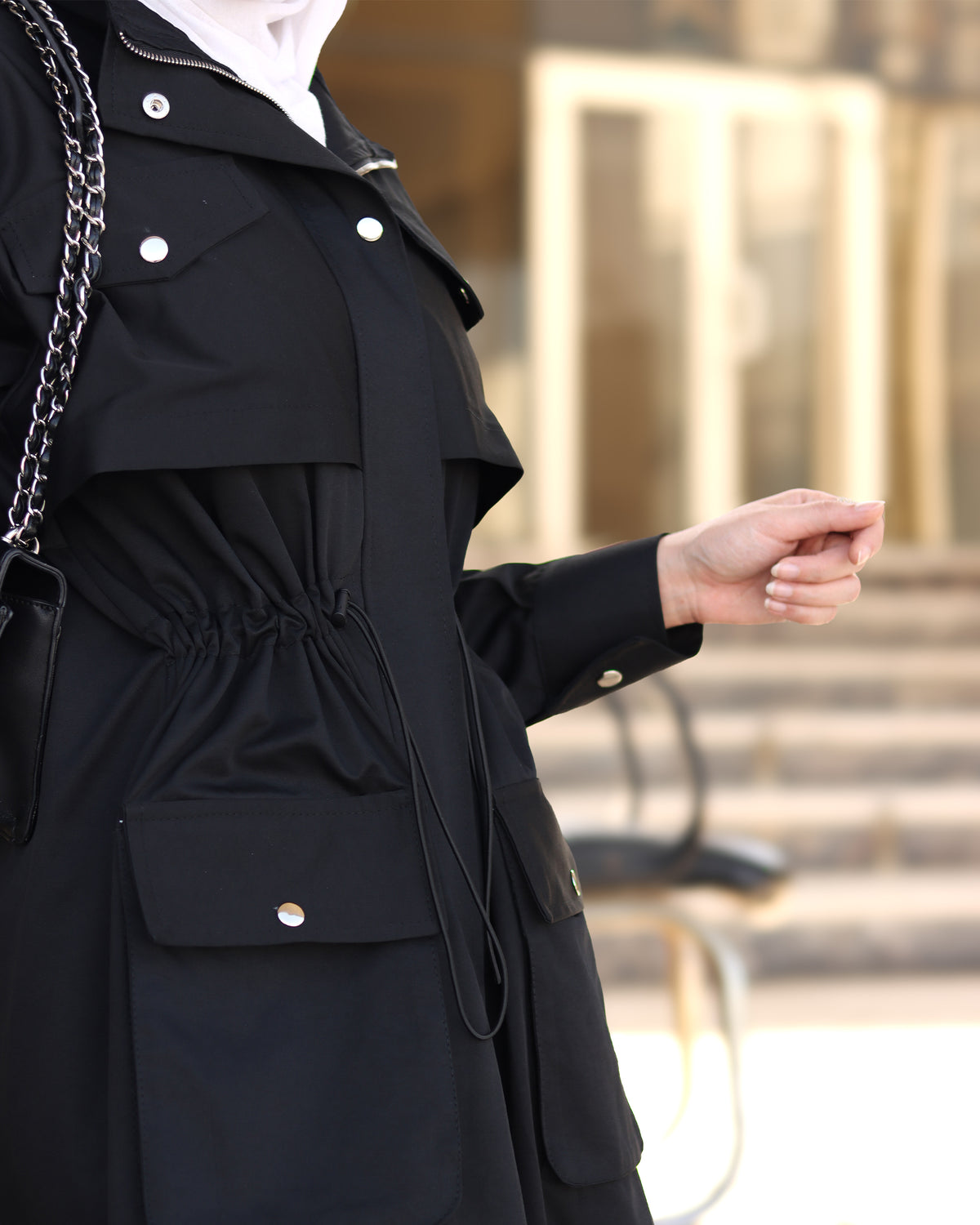 معطف ترنش نوار يوتيليتي من البوبلين والباربي