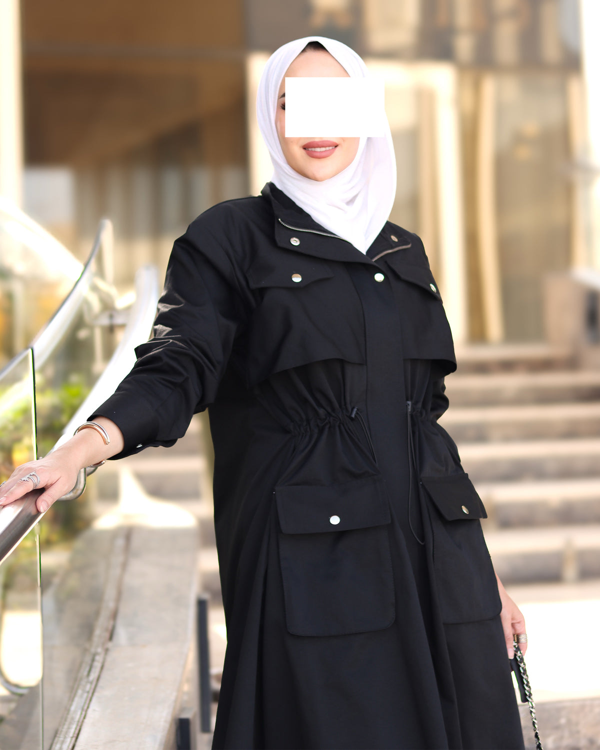 معطف ترنش نوار يوتيليتي من البوبلين والباربي